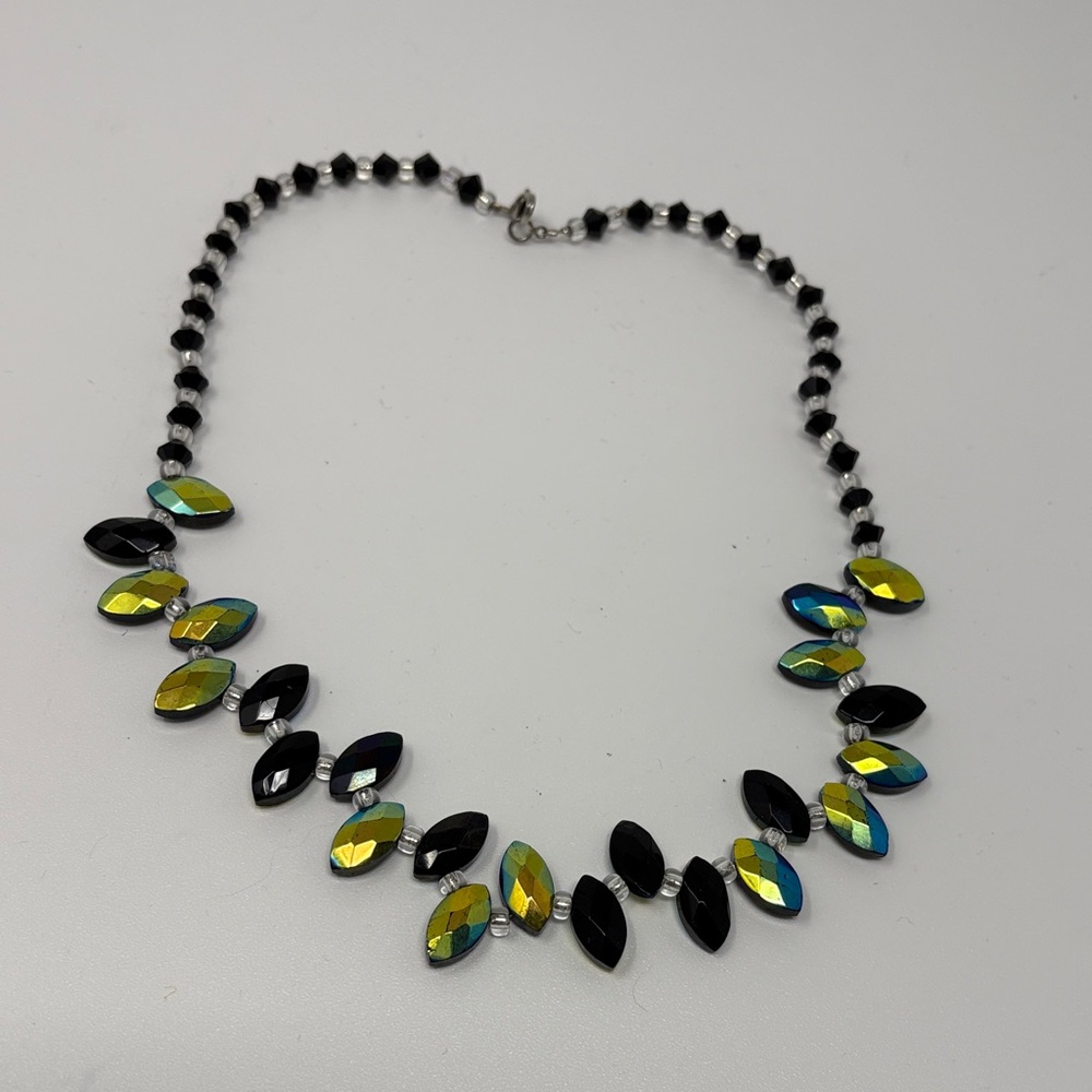 Vintage Black and Aurora Borealis Marquise Crystal necklace
